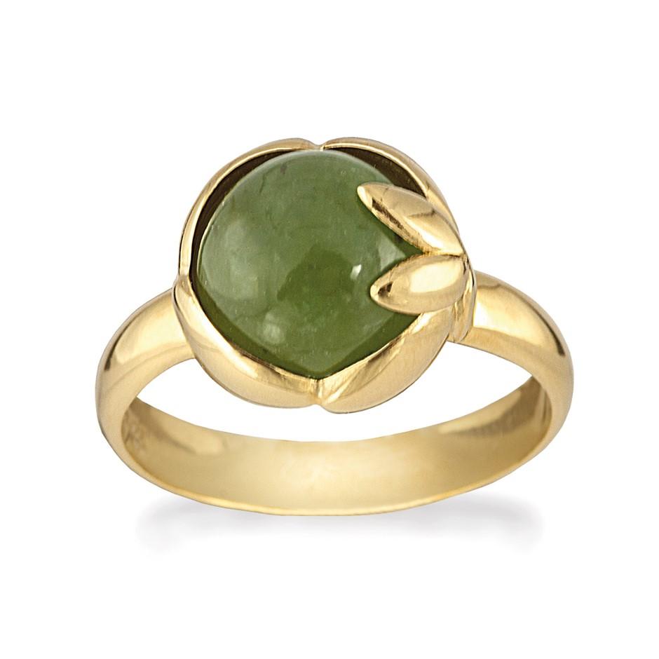 Rabinovich - Ring Med Stor Grøn Sten Forgyldt - Arch - Størrelse 52
