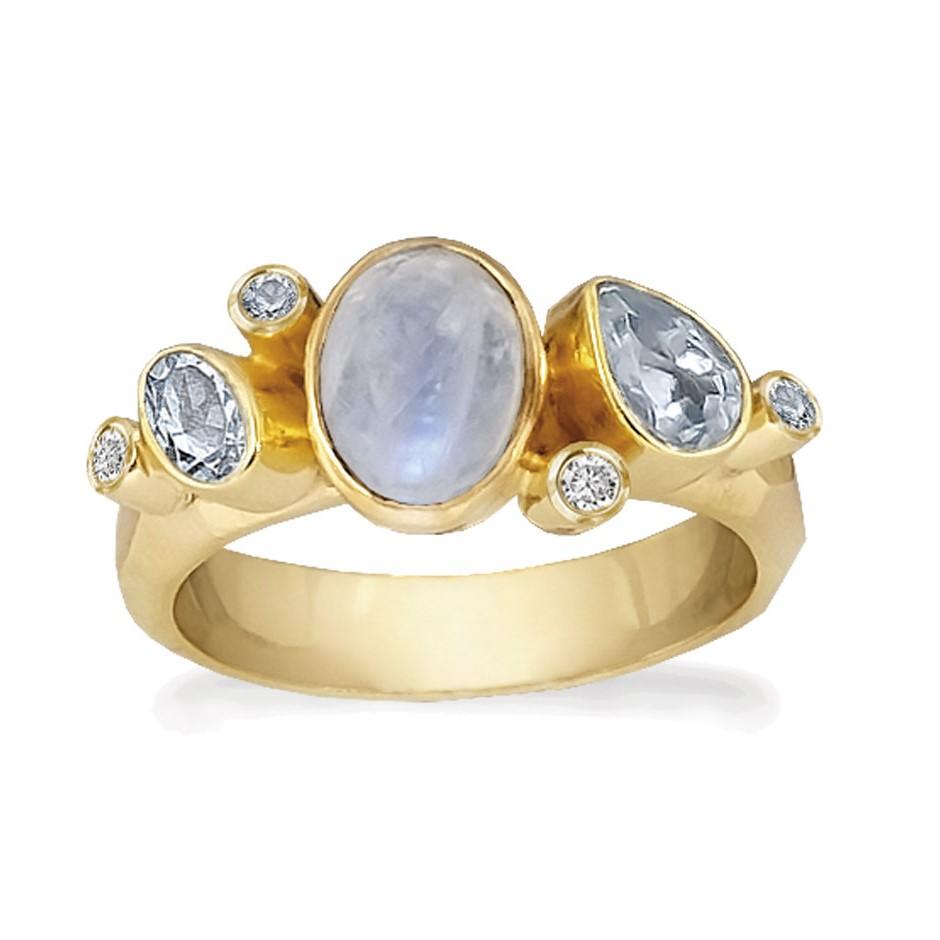Rabinovich - Ring Med Månesten Forgyldt - Blue Moon - Størrelse 51