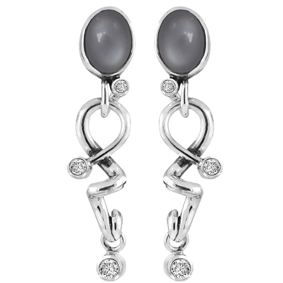Rabinovich - Sølv ørestikker Lang Med Månesten - Glamorous Grey