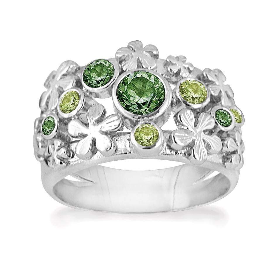 Rabinovich - Sølv Ring Med Grønne Sten - Primrose - Størrelse 52