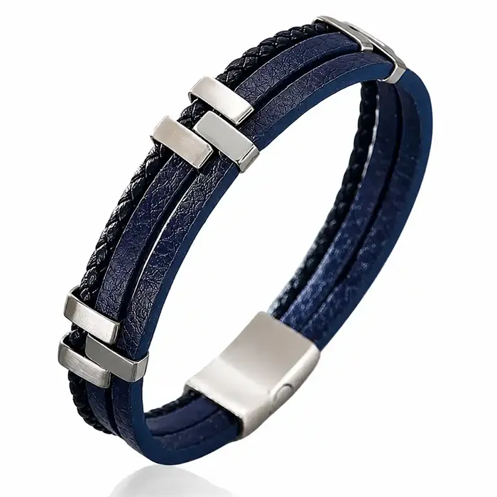 Milano Fusion Blue - Flettet Læderarmbånd I Rustfrit Stål