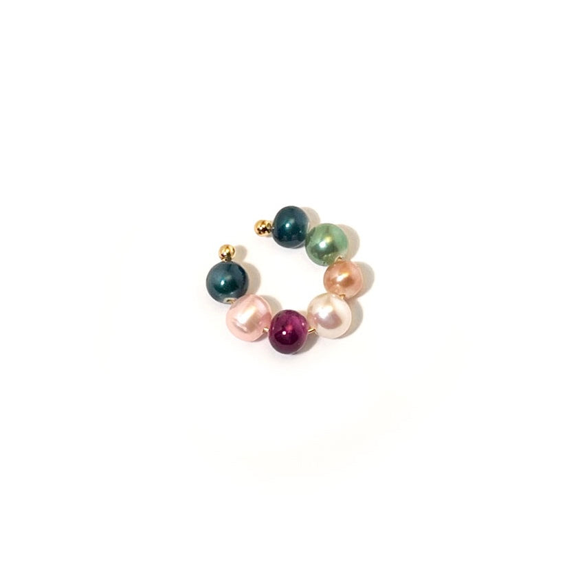 ørering  Cuff - Pearlswirlcuff Pastel - 18 Karat Forgyldt Og Håndmalede Ferskvandsperler