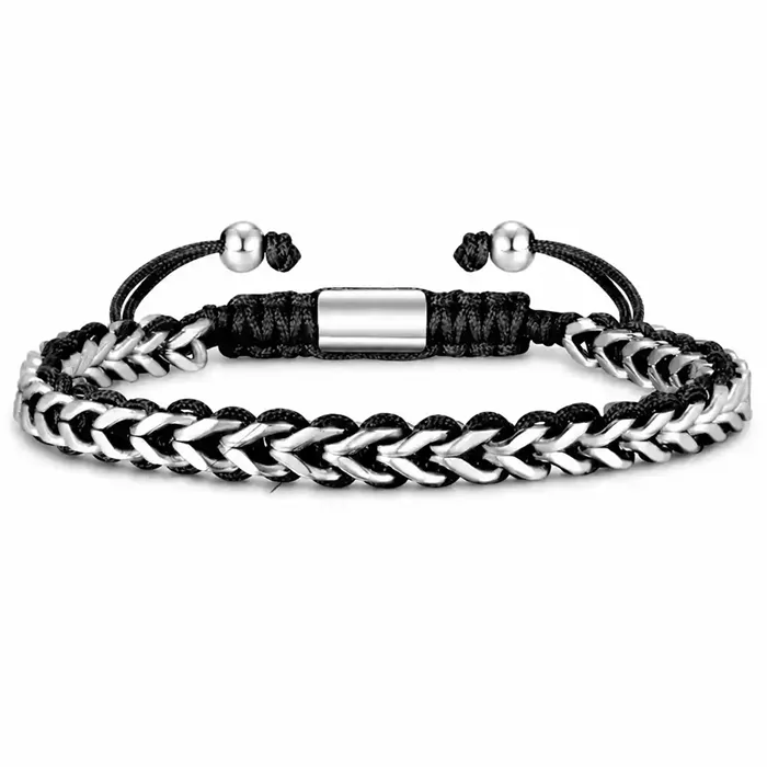 Sindre - Sort Armbånd I Rustfrit Stål Og Bomuld