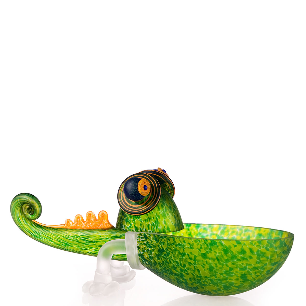 Glaskunst Stor Chameleon Bordskål I Grøn  Glasskål Kunsthåndværk I Særklasse 28 X 52 X 16 Cm Fra Borowski