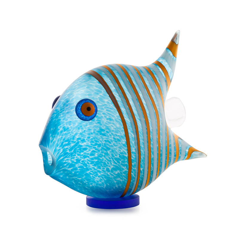 Glaskunst Flot Blå Fisk Fantastisk Glasskulptur Fra Borowski Højde 36 Cm