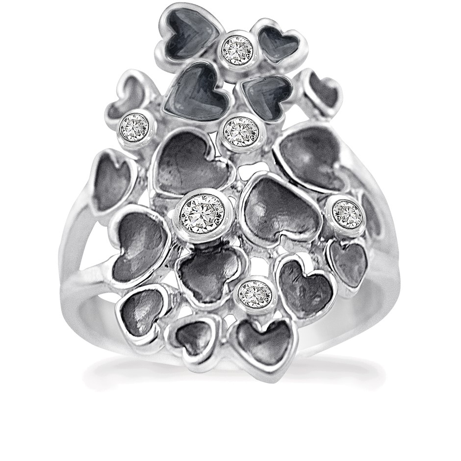 Rabinovich - Hjerte Ring Sølv Med Zirkoner - Random Hearts - Størrelse 51