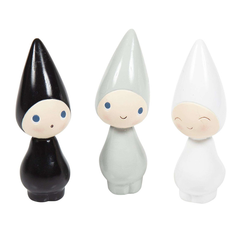 Peggy - 3 Små Fine Figurer I Sort Hvid Og Grå