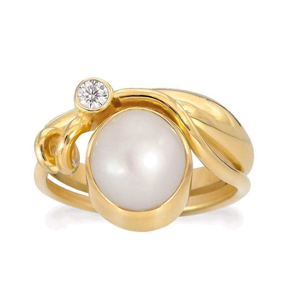 Rabinovich - Ring Forgyldt Med Hvid Perle - Winding White - Størrelse 51