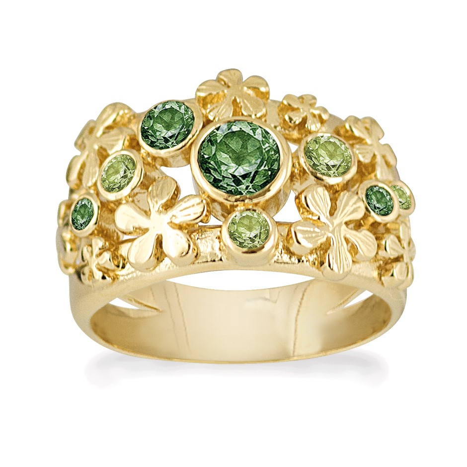 Rabinovich - Ring Med Grønne Sten Forgyldt - Primrose - Størrelse 52