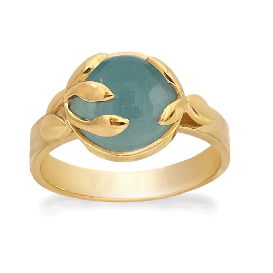 Smuk Fingerring Forgyldt Med Blå Calcedon Sten Rabinovich Design Smykker Str 51-61 - Størrelse 51