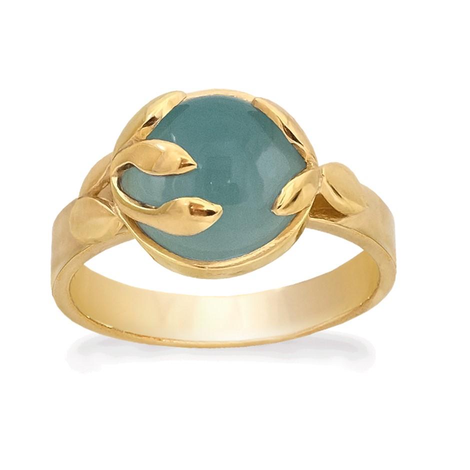Smuk Fingerring Forgyldt Med Blå Calcedon Sten Rabinovich Design Smykker Str 51-61 - Størrelse 51