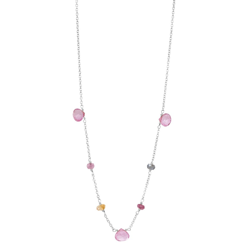 Sølv Halskæde Med Pink Turmalin Grøn Turmalin Pink Topas Citrin Længde 4245 Cm Rabinovich Design Smykker Til Kvinder