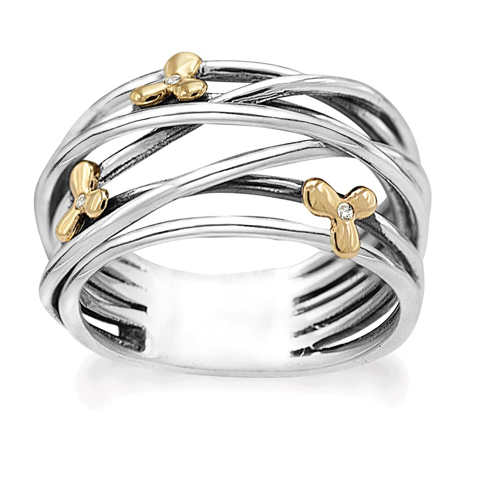 Rabinovich - Sølv Ring Med Guld Blomster - Golden Flower - Størrelse 53