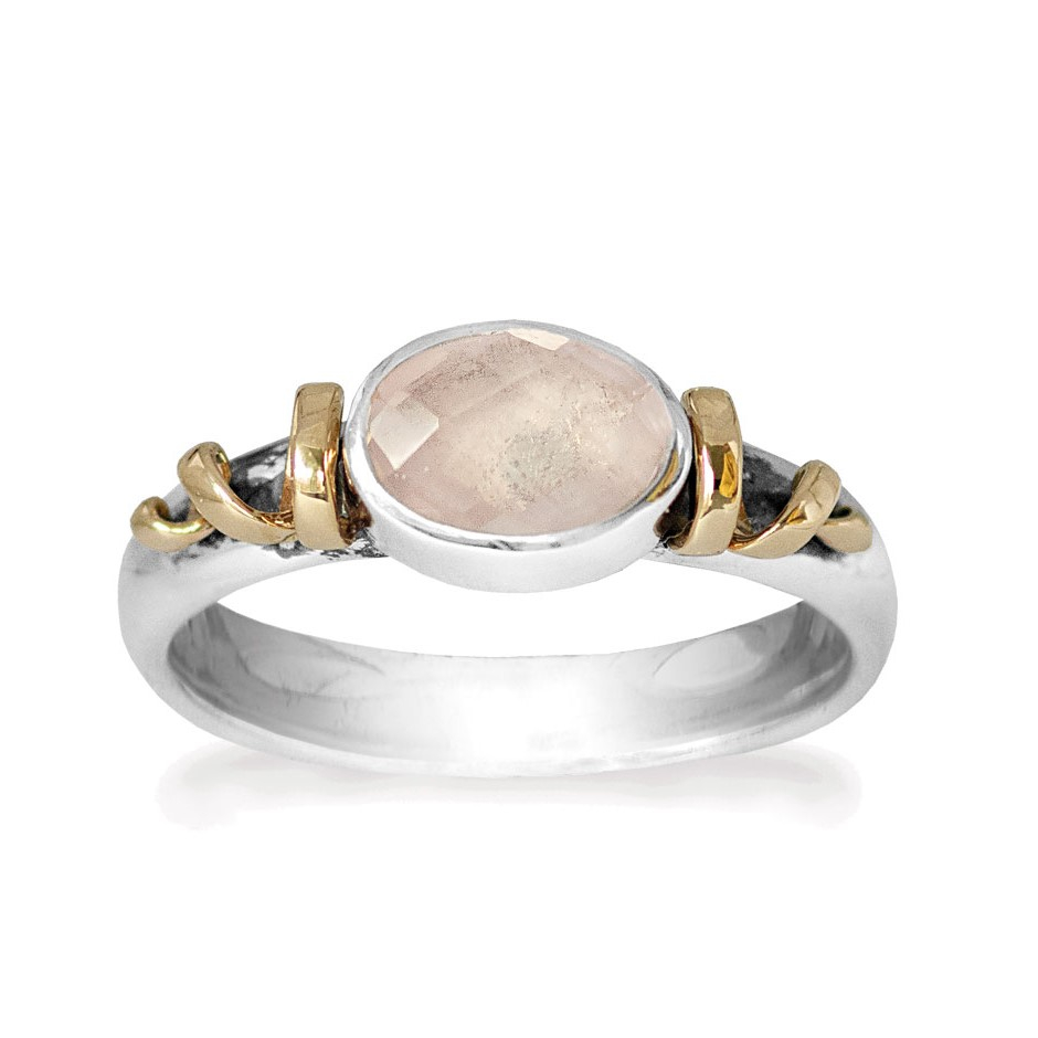 Rabinovich - Sølv Ring Med Sten Rosenkvarts Og Guld - Golden Twist - Størrelse 51
