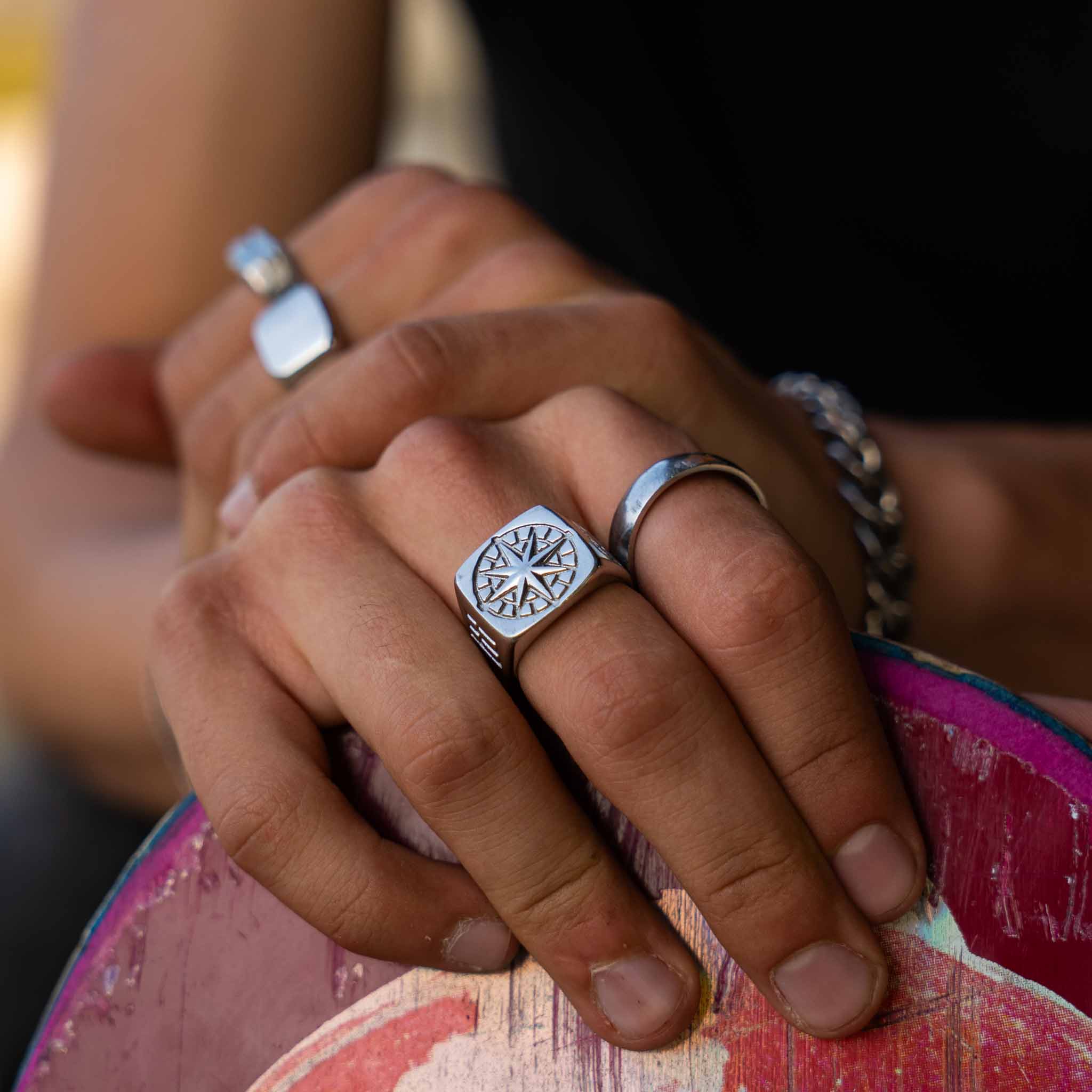 Compass Oversize Signet Ring Sølv - Str 8 - Herre - Northern Legacy