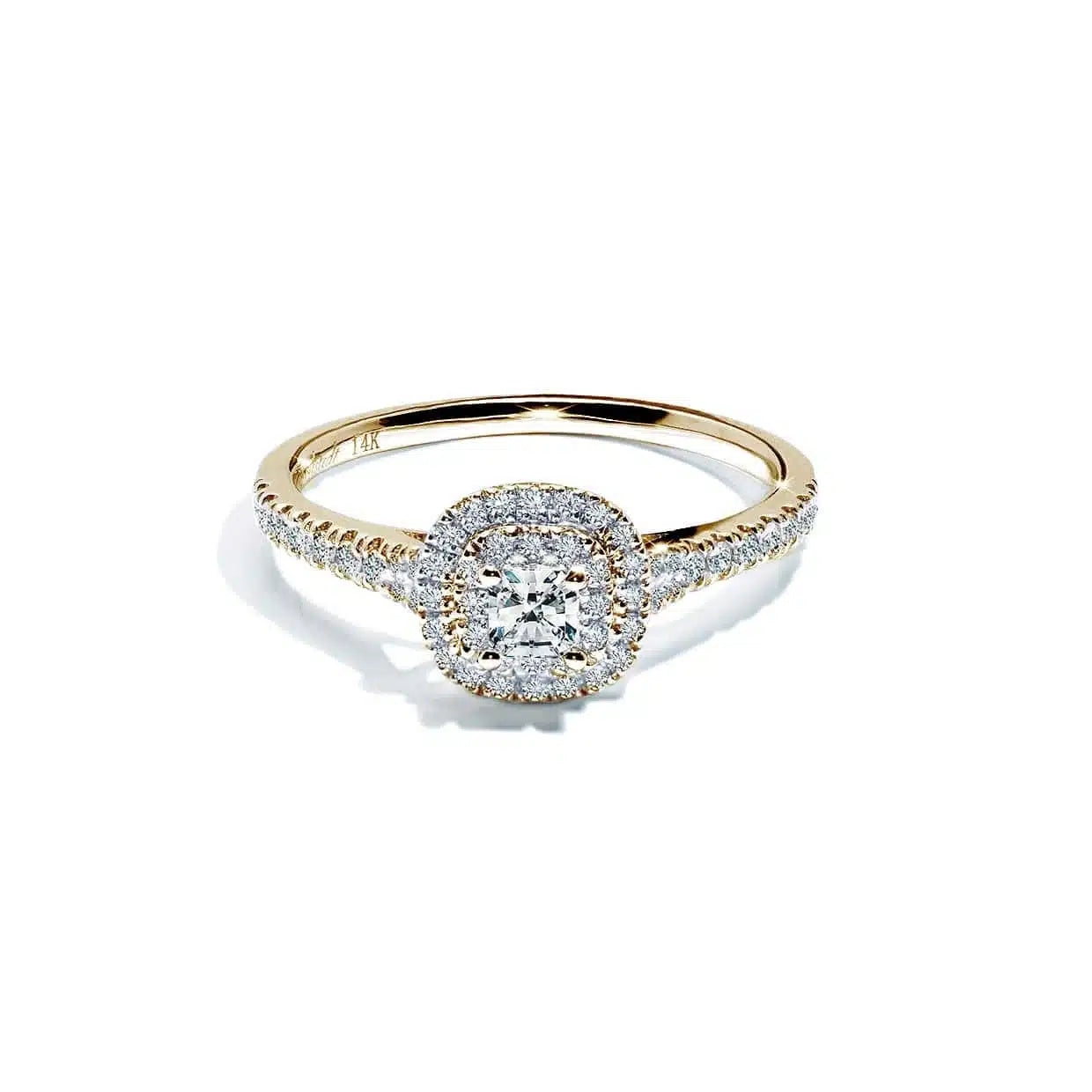 Bergamo Princess Cut Safir Forlovelsesring Med Dobbelt Diamant Halo - 14k Guld  66