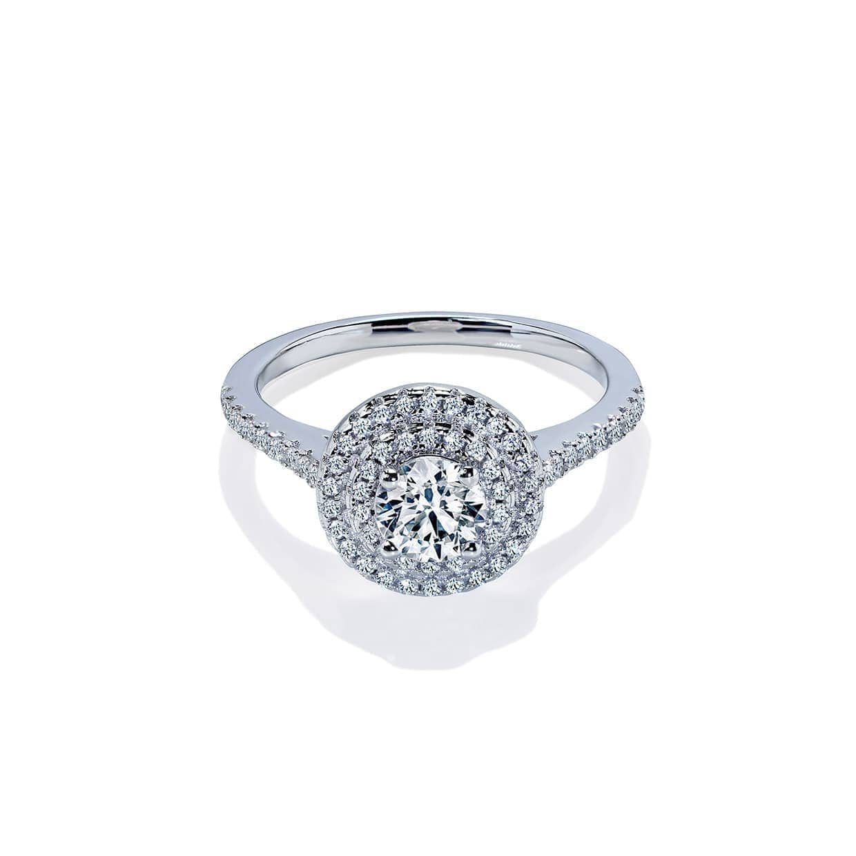 Amara Dobbelt Rund Diamant Halo Forlovelsesring Med Hvid Safir - 14k Guld  66