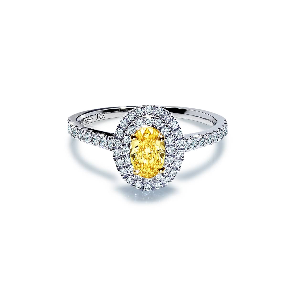Bliss Gul Forlovelsesring Med Safir Og Dobbelt Diamant Halo - 14k Guld 66