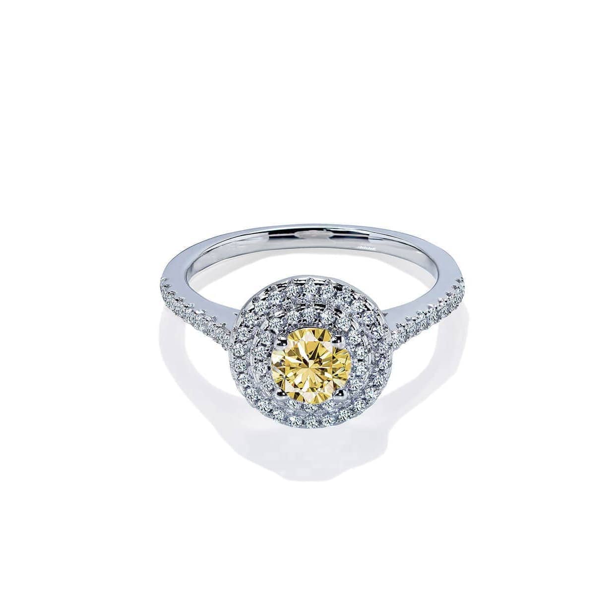 Dante Rund Gul Safir Forlovelsesring Med Dobbelt Diamant Halo - 14k Guld 66